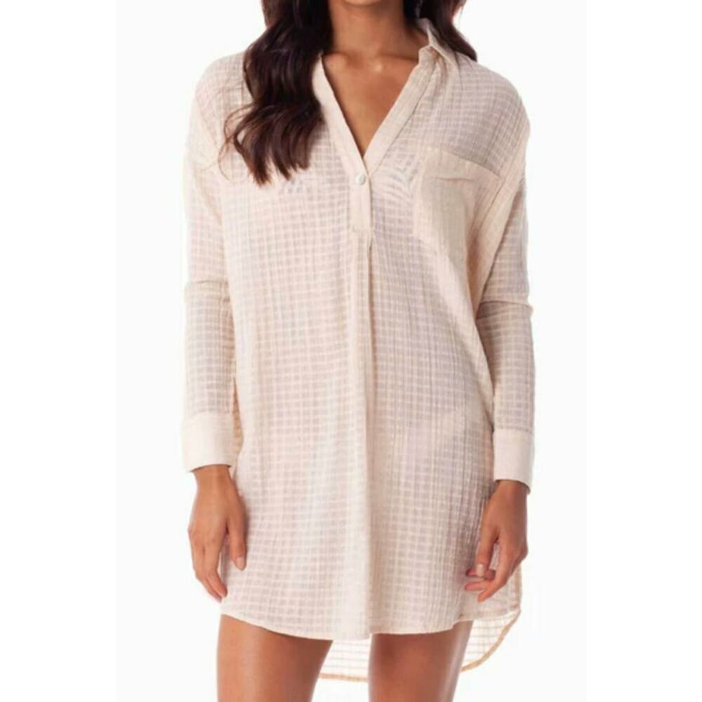 NEW RHYTHM PEACH MALI LONG SLEEVE TOP SHIRT SWIM COVER UP OVERSWIM SZ SMALL